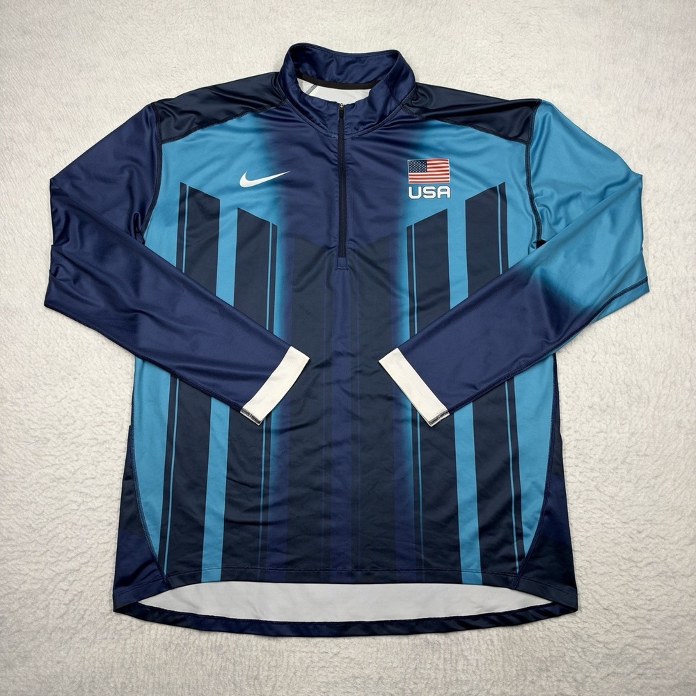 Nike Dri Fit Running Team USA 1/4 Zip Pullover Soccer Jacket Blue Men's Size XL